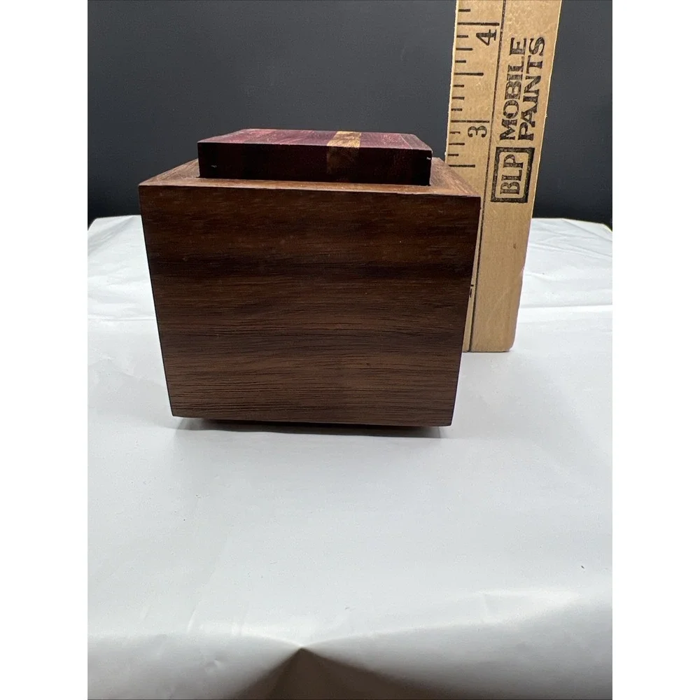 Artisan Handcrafted Wooden Box Signed Emily Johnson Purpleheart Walnut Cube 3.5